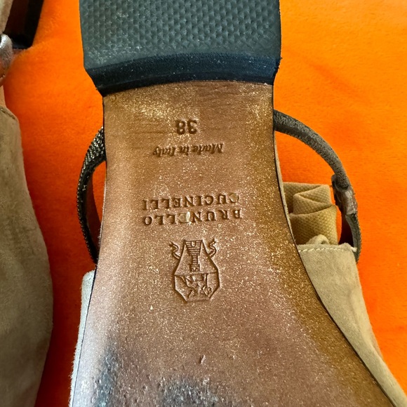 Brunello Cucinelli Monili Beaded Genuine suede Flat Mules 38 Color tan - Picture 4 of 4